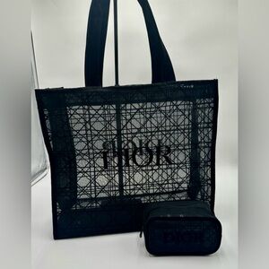 Bundle of Dior Black Mesh Tote with matching Pouch